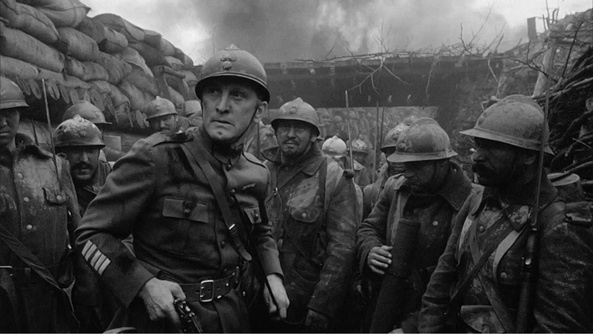 Colonel Dax in the trenches with “his” soldiers in Paths of Glory